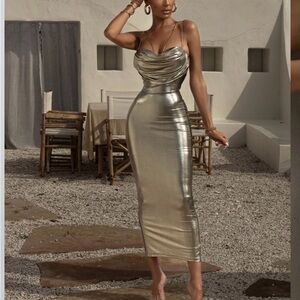 Gold dress midi